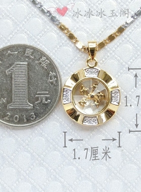 镀18K白金区花转运招财吊坠项链