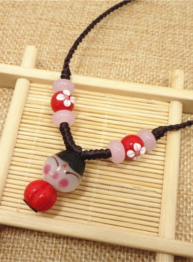 山水名物日式娃娃刻花幸福项链