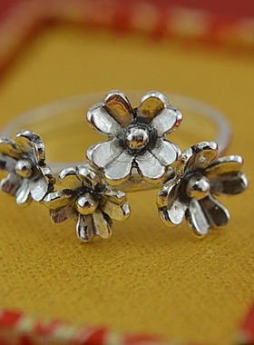 复古民族风999纯银女花朵戒指