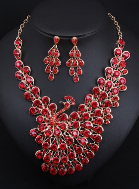 欧美夸张新娘水晶孔雀宴会锁骨链