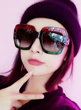 MOLGIRL网红大框闪银时尚遮脸显瘦款防紫外线太阳镜明星墨镜女潮