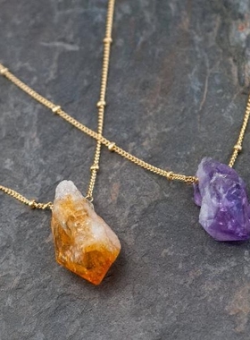 天然紫水晶黄水晶燕子三层项链