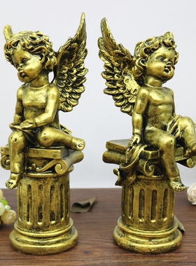 欧尚复古做旧罗马柱天使工艺摆件