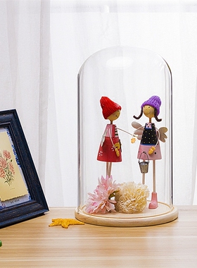 欧式风玻璃罩直径20cm人偶模型