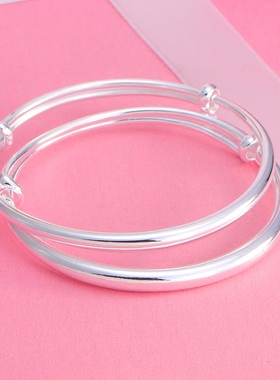 男女款圆条日韩风送妈妈银手镯