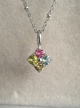碧玺彩虹幸运草糖果镀白金项链