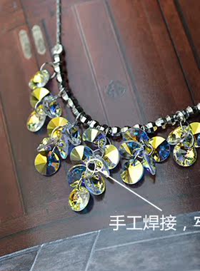 手工太阳的925纯银水晶流苏项链