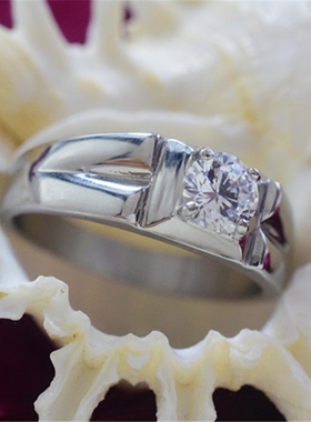 克拉百搭风求婚仿真刻字情侣戒指