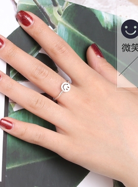 纯银微笑戒指女款笑脸活口韩版