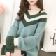 Áo len cổ chữ V nữ cổ nhỏ mới 2019 thu đông mới phiên bản Hàn Quốc của áo len tay áo cánh hoa - Đan Cardigan
