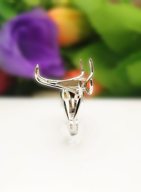 戒指空托白金色随形花瓣男女款