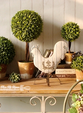 雄鸡复古做旧留象树脂摆件法式