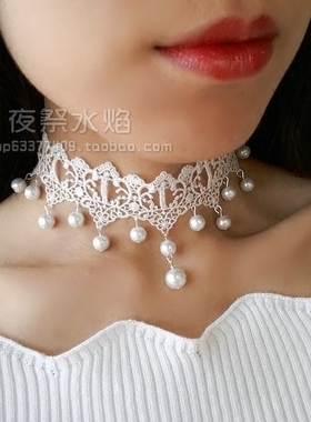 唯美日韩宫廷婚礼白色蕾丝项链