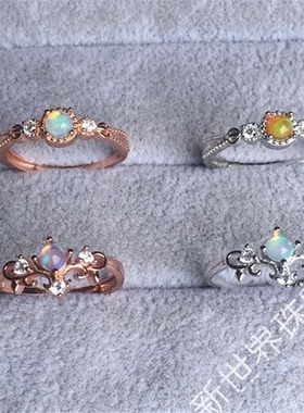 纯银镀18k白金日韩风欧泊戒指