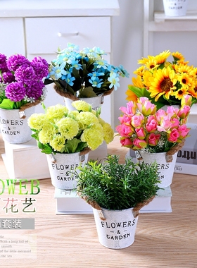 小清新塑料盆栽复古风婚庆假花