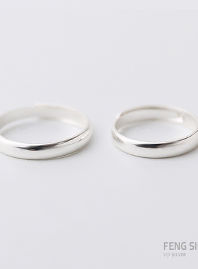 足银日韩风活口光面学生刻字对戒