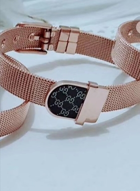 玫瑰金欧美风皮带扣钛钢情侣手环