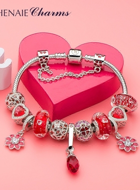 athenaie时尚正红色银手链琉璃珠