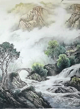 精品彩墨山水画纯手绘真迹大六尺聚宝盆国画梁海波客厅办公室送礼