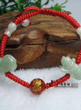 属虎人用玉虎猪六合本命佛手机链钥匙扣红绳手链