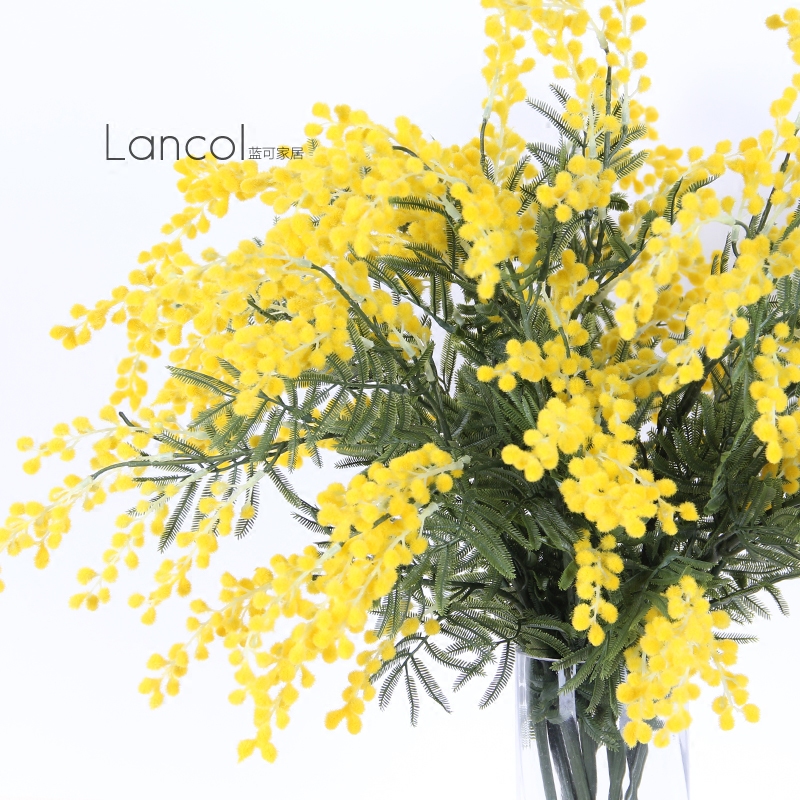 Lancol藍可 模擬花配草 黃色植毛櫻花球 樣板間裝飾擺設 假花擺件