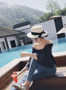 夏季平顶女遮阳防晒网红同款草帽