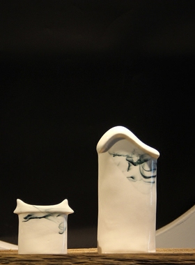 新中式风徽派建筑陶瓷创意摆件