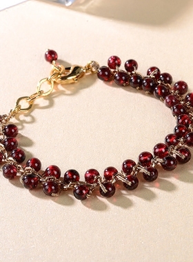 晶柜纯手工石榴石手链酒红色银饰