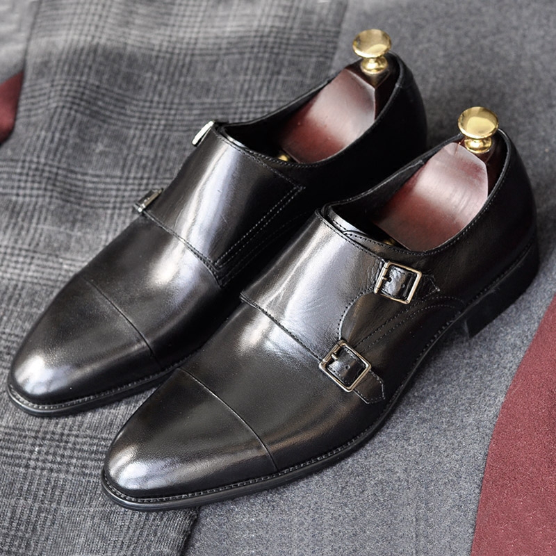 CUUSLEN古森伦手工男鞋意大利真皮男士商务正装皮鞋潮流憎侣鞋牛皮搭扣孟克鞋绅士手工鞋0