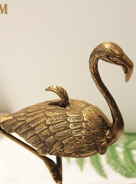 工艺礼品北欧印度进口轻奢纯铜火烈鸟收纳盘创意动物摆件办公送礼