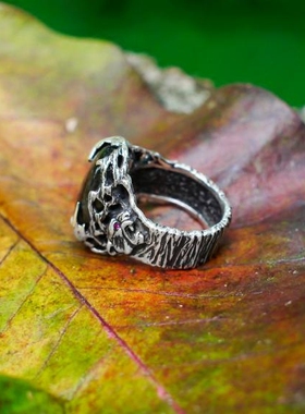 天然拉长石红宝石镶嵌戒指纯银