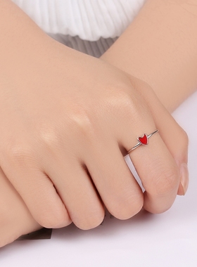 精致小巧风红色纯银桃心活口戒指