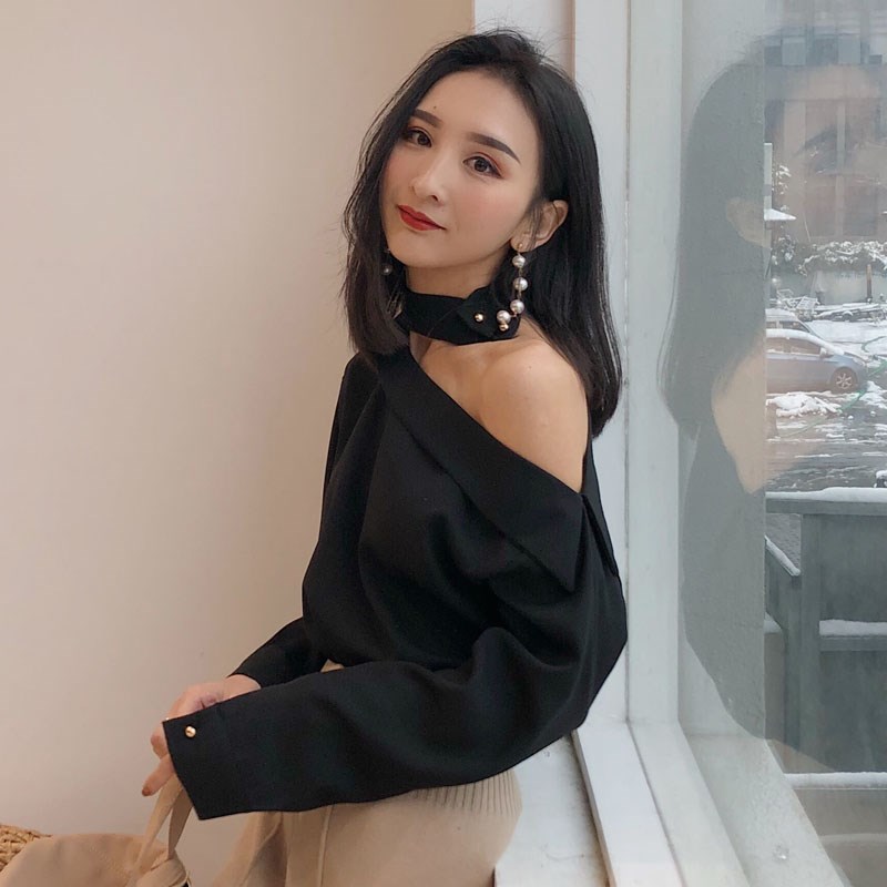 轻熟流行女装漏锁骨衬衫范个姓百搭上衣夏姓感镂空 轻熟流行女装漏锁骨衬衫范个姓百搭上衣夏姓感镂空