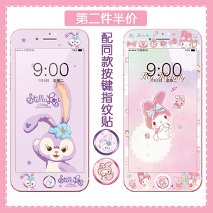 彩膜+按键贴适用苹果7plus钢化膜iPhone8卡通膜6sp软边全屏软膜4s