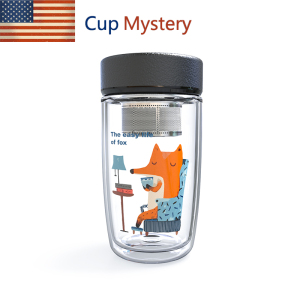 美国cup mystery双层隔热创意手绘图案304茶隔车载高硼硅玻璃杯