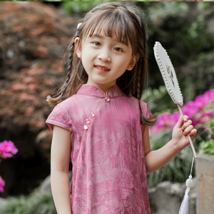 女童旗袍夏季薄款中国风儿童旗袍裙小女孩中式复古纯色唐装汉服潮