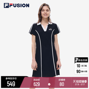 FILA FUSION斐乐潮牌女子连衣裙2022夏季新款女装针织休闲翻领裙