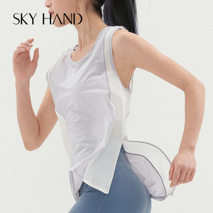 SKYHAND 运动背心女夏季速干瑜伽罩衫无袖健身外穿长款跑步上衣