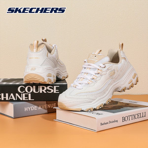 Skechers斯凯奇女鞋小甜豆夏季秋季厚底女老爹鞋夏款自然色熊猫鞋