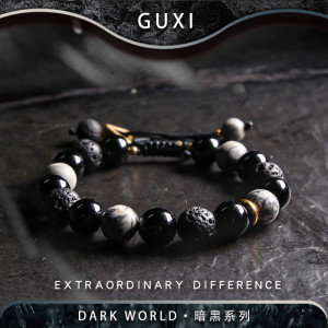 GUXI【幻夜】暗黑系列＜C级＞＜黑玛瑙＞手链男高级感火山石手串