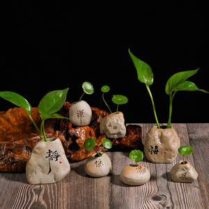 禅意花瓶装饰客厅茶桌茶宠摆件水培花盆器皿创意绿萝小花器粗陶瓷