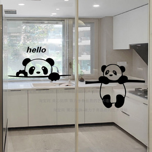厨房玻璃门防撞贴纸客厅阳台卫生间推拉门贴画小熊猫图案防水墙贴