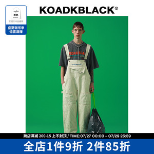 KODAKBLACK撞线菱形格帆布直筒重工背带裤宽松大口袋吊带休闲裤潮