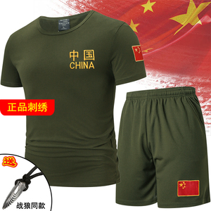 体能作训服夏季短袖短裤特种兵T恤套装男训练服带中国军绿色