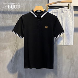 LUUD 男士时尚绣标修身Polo衫翻领刺绣潮短袖T恤商务休闲保罗上衣