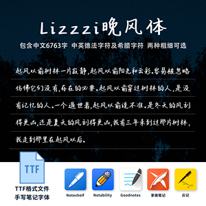 ipad手写字体Lizzzi晚风体中英文本框输入电子手帐笔记Goodnotes