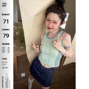 Whateverlab美系针织小背心丨鱼骨线条少女肌理感短款外穿上衣夏