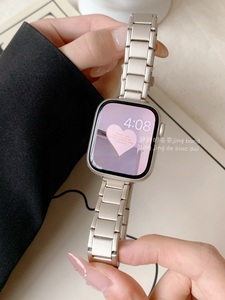 细款不锈钢星光色女适用于苹果applewatchs7代65432SE静静的表带