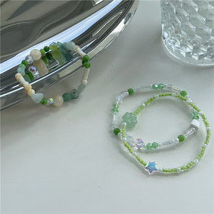 手作设计  夏天森系绿色石头水晶串珠手链