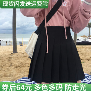 tb学院风百褶裙女新月大码半身裙胖mm松紧腰a字短裙子jk格裙春夏